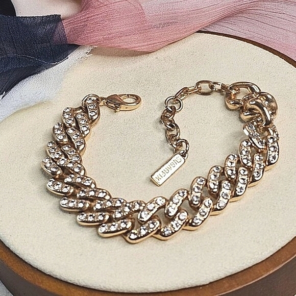 Sugarfix Sparkly Crystal Golden Chunky Chain Bracelet For Women Adjustable Lobst - Picture 3 of 8